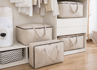 Sac de rangement pour couette à grande capacité Sac de rangement pliable en coton et lin Sac de rangement pliable pour vêtements de maison Couette d'organisation