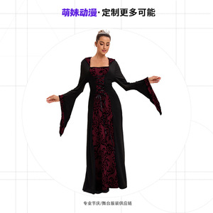 Robe de soirée médiévale à capuche pour femme européenne, jupe longue imprimée, style rétro artistique, tenue de scène pour adulte en fibre de polyester - Product Image 4