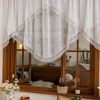 Cortina de Cocina de Encaje Blanco Francés con Diseño Floral y Arco Jacquard para Ventana de Guillotina, Producto Terminado Corto