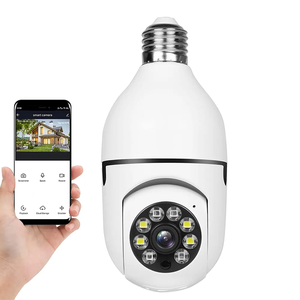 Qearim-bombilla de techo ip para interior, cámara de seguridad de 360 grados, visión nocturna colorida, 2,4 ghz, E27, wifi