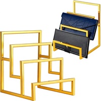 2 Paket Rak Pajangan Tas 3 Tingkat Berlapis Emas dari Baja Tahan Karat untuk Dompet, Tas Tangan, Organizer Meja, Rumah