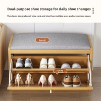 Banco Moderno de Bambú Extensible y Duradero para Cambiar Zapatos, con 2 Estantes, para Sala de Estar, Entrada, Mueble para el Hogar, Capacidad para 11 Pares, Estilo Lujoso