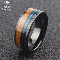 Bague de mariage tendance 8mm en carbure de tungstène pour homme, ligne de pêche confortable et coquille d'ormeau en bois, bague de pêcheur noire