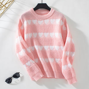 Vente en gros <span class=keywords><strong>Pull</strong></span> de la Saint-Valentin d'hiver <span class=keywords><strong>Pull</strong></span> à col rond rayé à manches à revers Love Heart Jacquard <span class=keywords><strong>Pull</strong></span> pour femme - Product Image 6