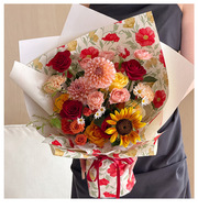 Film d'emballage imprimé aux motifs de coquelicots rouges et jaunes, film plastique pour bouquets, fournitures d'emballage cadeau pour fleuristes