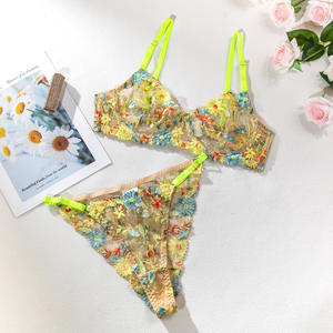 Lencería Sexy con bordado Floral, tangas sexis, liguero, lencería de muñeca, conjunto de ropa interior Sexy de 2 piezas - Product Image 5