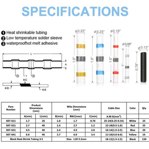 Kit de bornes de raccordement à sertir thermorétractables étanches pour câblage électrique en ingénierie chimique - Product Image 5