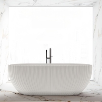 Baignoire autoportante ovale moderne en pierre artificielle, surface solide, accessoire de vidange, salle de bain, capacité de 60 gallons, garantie de 3 ans
