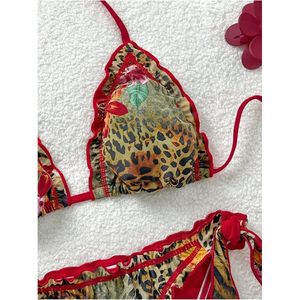 Ensemble bikini 2 pièces grande taille pour femme FOXA, imprimé guépard, haut dos nu, bas string à nouer sur les côtés, maillot de bain coquin, tenue de plage - Product Image 4