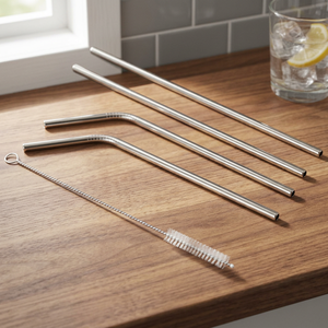 Reusable Stainless steel <b>Drinking</b> <b>Straws</b> 4 Pack With Cleaning Brush Minimalist Bar Accessories - Product Image 4