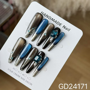 Faux <span class=keywords><strong>ongles</strong></span> à presser faits main, extra longs, forme amande, avec dégradé nude, paillettes dorées et strass cygne, <span class=keywords><strong>pour</strong></span> <span class=keywords><strong>mariage</strong></span> - Product Image 4