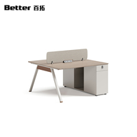 Escritorio de Oficina Moderno de Madera Sólida para 4 Personas con Divisor de Tela, Cajón con Cerradura y Puerto de Carga USB |   Escritorio Doble de Fácil Montaje