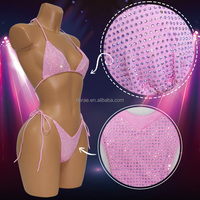 Ensemble de bikini B039 de style usine, culotte de bain coupe haute, tenue de strip-teaseuse sexy ornée de cristaux, avec logo personnalisé et style strass scintillant