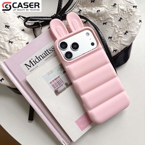 Coque de téléphone en silicone avec oreilles de lapin mignonnes, couleur unie, antichoc, protection souple pour iPhone 15 16 17 Series - Product Image 6