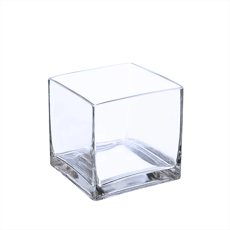 Vaso di vetro quadrato fatto a mano trasparente floreale 12cm/4.8 "all'ingrosso