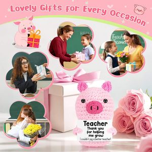 Yuhongtoys ของขวัญสำหรับคุณ<span class=keywords><strong>ครู</strong></span>ของขวัญสุดพิเศษงานแฮนด์เมดรูปหมูสีชมพูถักไหมพรมยัดไส้สัตว์สำหรับผู้หญิง - Product Image 6