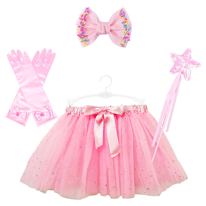 Rok Tutu payet anak perempuan, Set gaun kostum pesta putri Festival tongkat pita permen bergaris - Product Image 3