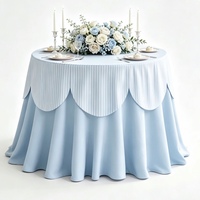 Nappe de table ronde festonnée rose macaron à rayures en polyester pour décoration de mariage, banquet, fête et événement