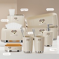 Juego de Accesorios de Baño de Estilo Crema Moderno y Lujoso, Portacepillos de Dientes de Plástico sin Taladro, Vaso para Lavarse la Cara, Organizador para Decoración del Hogar y Hoteles