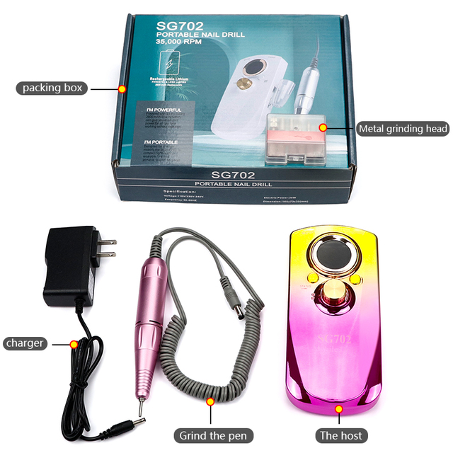 Rechargeable Battery Brushless Electric Nail Drill Machine 35000rpm for Manicure Pedicure Nail Drill Bit Set