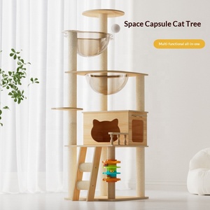 Arbres à chat écologiques personnalisés avec poteau à gratter, grande maison pour chat en bois intégrée - Product Image 1