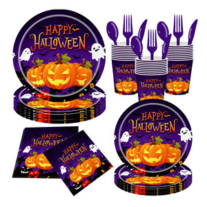 Halloween Party Supplies Paper Plates <b>Cups</b> Napkins Utensils <b>Set</b> For Halloween Celebration - Product Image 1