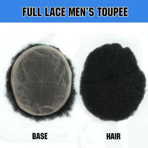 Système de remplacement capillaire pour hommes, toupet afro bouclé, base en soie, fermeture en dentelle complète, 100% cheveux humains indiens - Product Image 2