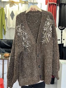 Maglione Autunnale da Donna Nuovo Stile Europeo-Americano con Ricami Pesanti di Paillettes e Perline, Motivo Animale in Stile Coreano, Scollo a V, Lunghezza Media - Product Image 6