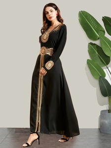 Arab Long Sleeve Embroidery Muslim Glory Abaya Dress Muslim <strong>Black</strong> <strong>Kaftan</strong> - Product Image 3