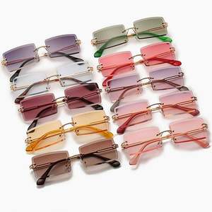 Vente en gros de lunettes de soleil carrées sans monture personnalisées pour hommes, lunettes de soleil rectangulaires dégradées pour femmes - Product Image 1