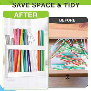 Acrylic Straw Holder with Double Sided Adhesive Tape Reusable Tumbler Straw Organizer Storage <b>Container</b> for Counter Cabinet - Product Image 6