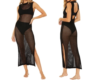 OEM Custom Summer Women Bikinis & Beachwear Sexy Mesh Knitted Cover up Swimwear <b>Crochet</b> Backless Beach Dress - Product Image 2