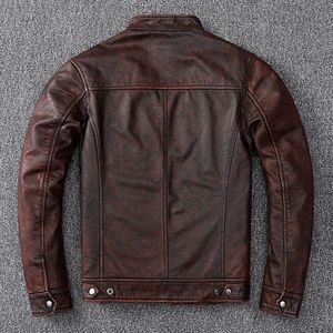 Chaqueta Bomber de Cuero Genuino Impermeable con Estampado de Corazones y Bordado, para Hombre, Primera Capa de Piel de Vacuno, Estilo Retro - Product Image 2