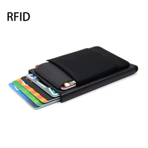 自動ポップアップ式 銀行カードケース RFID対応ウォレット アルミニウム製 ゴム付きバックポーチ ビジネスIDクレジットカードホルダー - Product Image 4