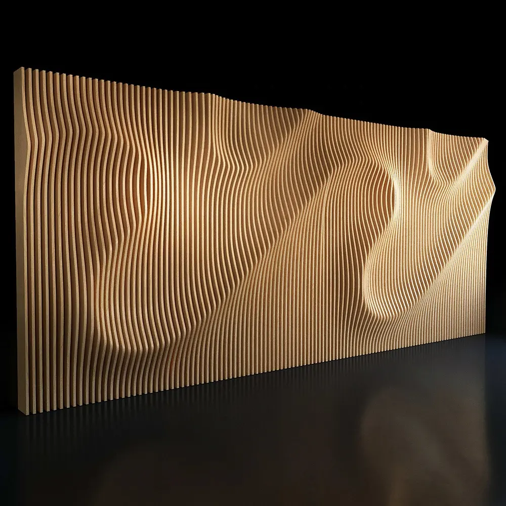 3D ไม้ WAVE Wall Cladding สำหรับโรงแรม Wall ตกแต่ง