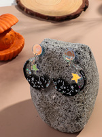 Nouveau 2024 bijoux de fête créatifs mignon chat Laser étoile lune paillettes noir chaton acrylique boucles d'oreilles pour femmes filles