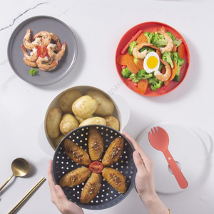 En gros DD1117 Appareil de cuisson multifonction antiadhésif pour cuisine, cuiseur à riz, boîte repas, cuisson de pâtes, avec cuillère et passoire, compatible micro-ondes et vapeur - Product Image 3