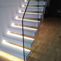 Escalier Flottant Américain Moderne en Bois Massif pour Intérieur, Limon Invisible, Rénovation de Maison Préfabriqué