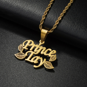 Collier personnalisé personnalisé à 2 noms Collier créatif découpe de feuilles Pendentif lettre Collier en acier inoxydable pour femmes hommes Uionen 2086 - Product Image 3