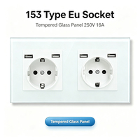 Prise murale UBARO 153 mm 2 gangues EU avec USB A+C 5V2A, panneau en verre trempé blanc, 16A 250V, série M, double prise électrique Schuko