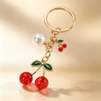 Sleutelhanger van metaal met fris, minimalistisch kersenhartontwerp, schattig fruitachtig kersenbedeltje, tas-hanger voor meisjes