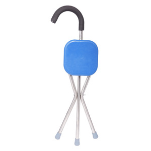 Stainless Steel Three Legged Cane <b>Stool</b> With Blue Seat For Elderly Outdoor Use - Product Image 1