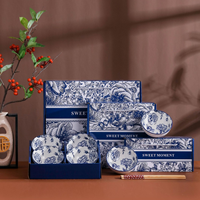 Set Mangkuk Keramik Bohemian 4 Buah Warna Biru Putih Ramah Lingkungan dan Tahan Lama dalam Kotak Hadiah untuk Hadiah Bisnis