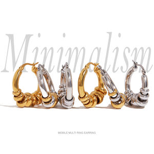 J & D <span class=keywords><strong>Boucles</strong></span> d'oreilles créoles <span class=keywords><strong>multi</strong></span>-<span class=keywords><strong>anneaux</strong></span> mobiles modernes minimalistes sans ternissure de style classique Huggie - Product Image 1