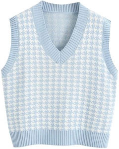 Pull en tricot sans manches géométrique à carreaux pour femmes, col en V, pull en <span class=keywords><strong>crochet</strong></span>, <span class=keywords><strong>gilet</strong></span> - Product Image 6
