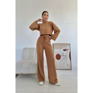 Conjunto de 2 Piezas de Corduroy Camel al por Mayor, Talla XL, Blusa y Pantalones para Otoño, Tops Cortos - Product Image 5