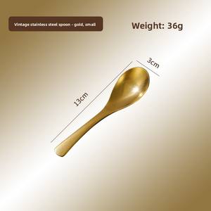 Cuillère à long manche vintage en acier inoxydable 304 plaqué or, style coréen, petite cuillère à <span class=keywords><strong>soupe</strong></span>, texture flocon de neige vieillie, vaisselle de table - Product Image 6