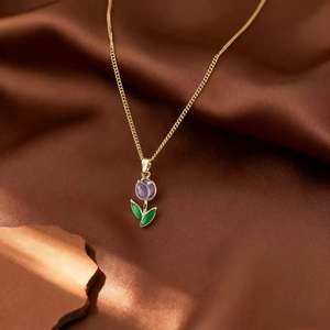 <span class=keywords><strong>Collana</strong></span> a catenina a forma di <span class=keywords><strong>tulipano</strong></span> in acciaio inossidabile con fiore di lusso Non sbiadito 18k placcato in vero oro smalto a goccia regalo - Product Image 1