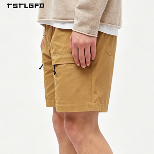 Custom Men's Zippered Pocket Cargo Shorts Polyester Cotton Blend Relaxed Fit <b>Elastic</b> Waist with <b>Belt</b> Loops - Product Image 4
