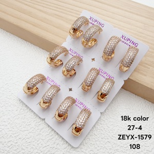 <span class=keywords><strong>Pendientes</strong></span> de Aro XUPING con Baño de Oro de 18K y Circonitas Completas, <span class=keywords><strong>Pendientes</strong></span> Huggie de Lujo Brillantes con Zirconia para Fiesta, Venta al por Mayor - Product Image 1